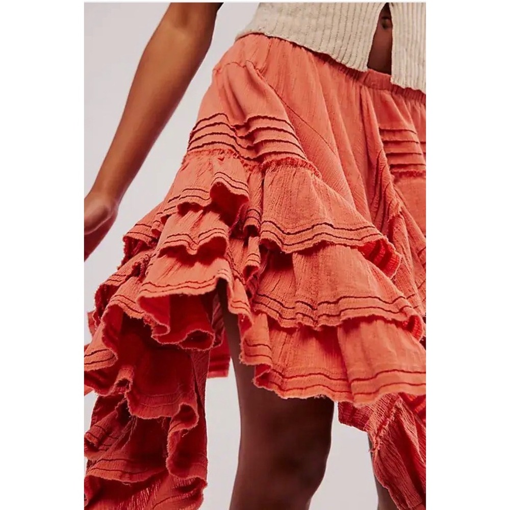 Free‎ People Shipwreck Ruffle Midi Red Mango Skirt Size XS - Picture 3 of 10